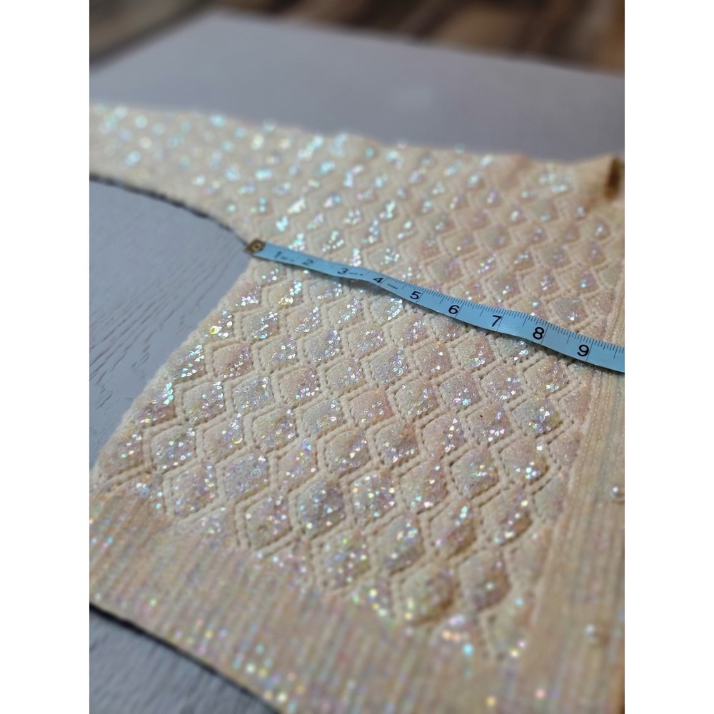 Boutique Internaationale Hand Decorated 100% wool Cropped Cardigan, Sequins A-25 - Picture 2 of 6